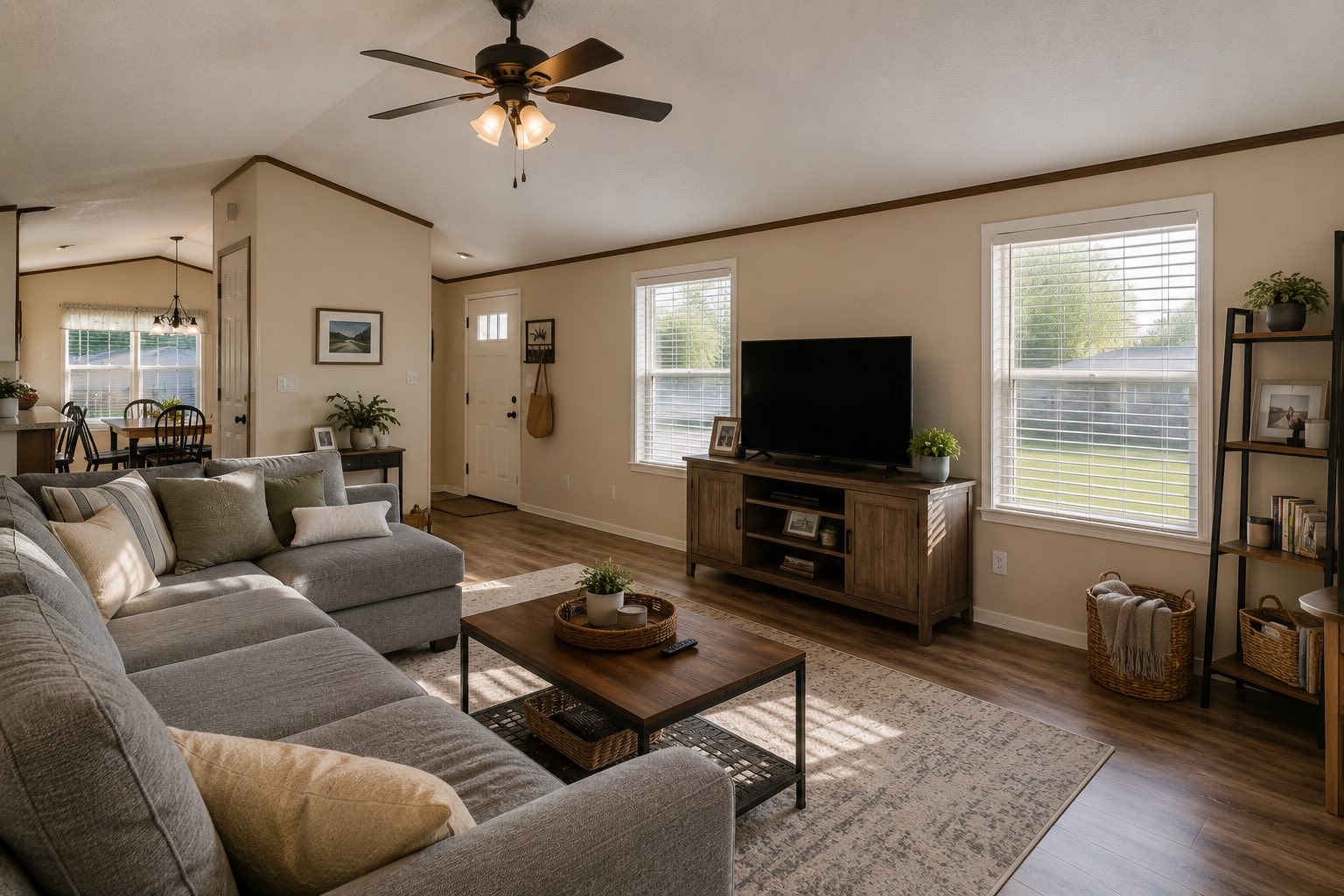 A bright, comfortable manufactured home living room