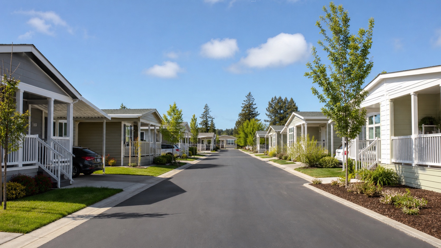 A modern, well-kept manufactured housing community